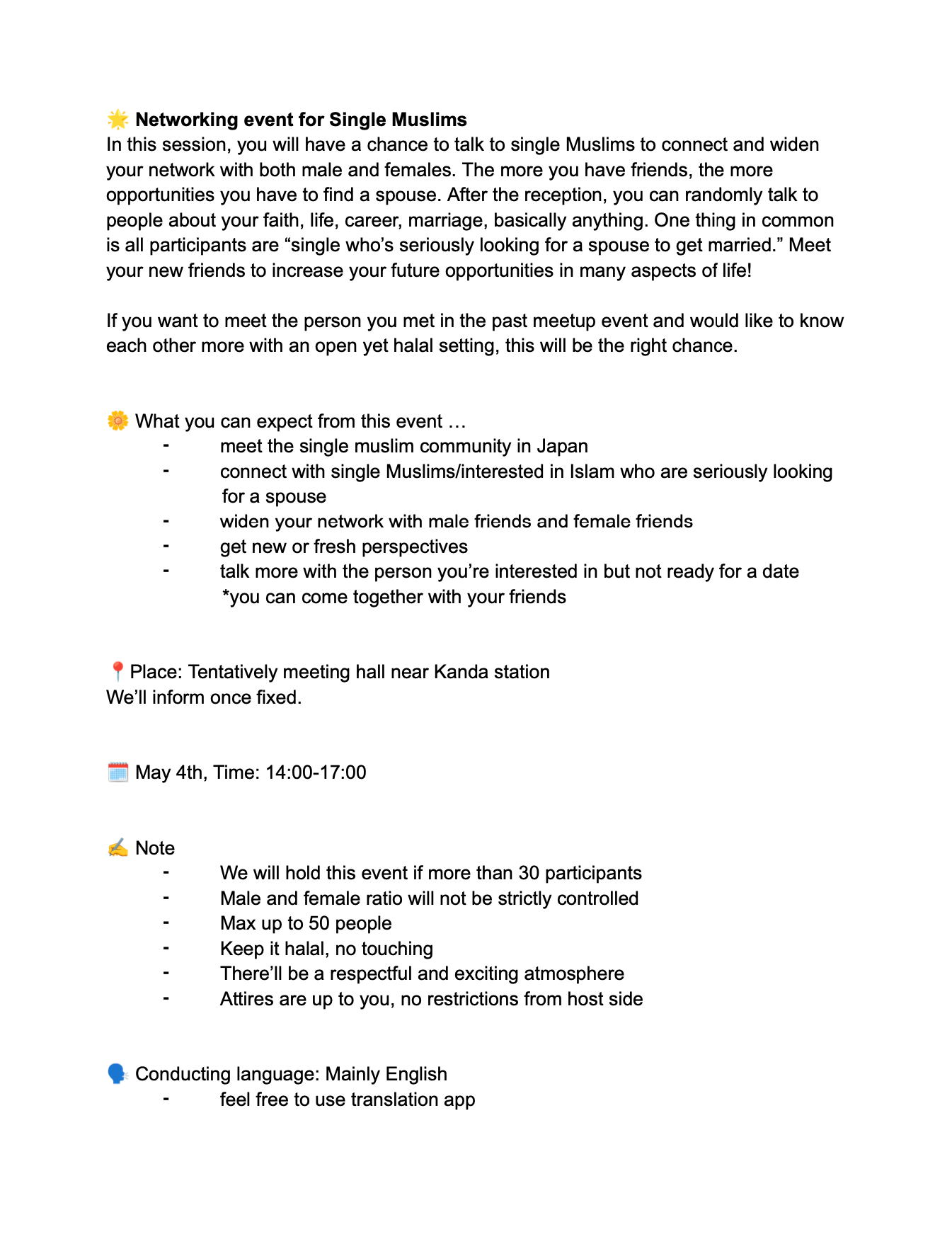 [MALE]  NETWORKING EVENT FOR SINGLE MUSLIMS 0504